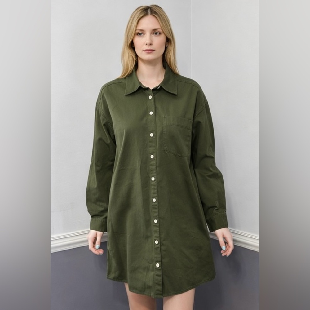 Madewell Shirt Dress Size‎ M Long Sleeve Pockets Casual Utility Olive Green